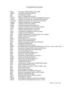 Transportation Acronyms ADA AQMD APC BTA CAATS