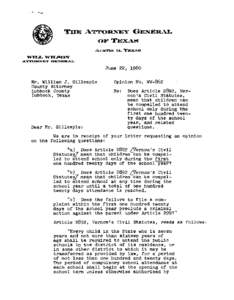 June 22, 1960 Mr. William J. Gillespie County Attorney Lubbock County Lubbock, Texas