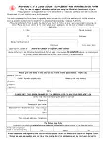 Alverstoke C of E Junior School - SUPPLEMENTARY INFORMATION FORM Only for use to support admission applications using the Christian Commitment criteria. The purpose of the Supplementary Information Form is to declare and