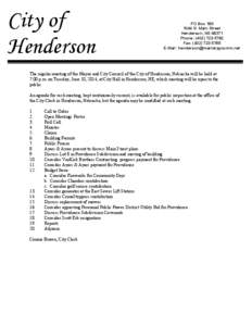 City of Henderson PO Box[removed]N. Main Street Henderson, NE 68371