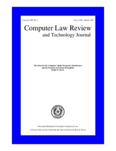 VOLUME 1999, NO. 1  FALL 1998 – SPRING 1999 Computer Law Review and Technology Journal
