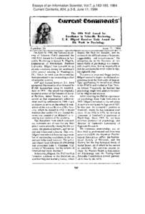 Essays of an Information Scientist, Vol:7, p[removed], 1984 Current Contents, #24, p.3-8, June 11, 1984 The 1984 NAS Award for Excellence in Scientific