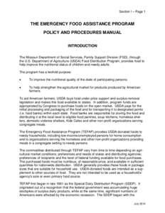 The Missouri Emergency Food Assistance Program Policy & Procedures Manual