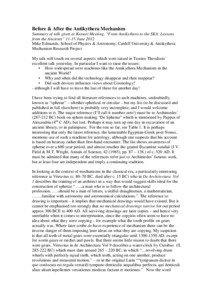 Kinematics / National Archaeological Museum of Athens / Horology / Antikythera mechanism / Archaeoastronomy / Archimedes / Antikythera / Gear / Astronomical clock / Technology / Science / History of computing hardware