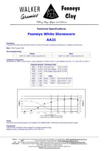 Pottery Clays, Glazes and Colours Technical Specifications Feeneys White Stoneware AA21 Description