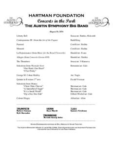 HARTMAN FOUNDATION  Concerts in the Park The Austin Symphony Big Band August 26, 2016