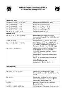 MINT-SchuljahresplanungHermann-Böse-Gymnasium September 2015 Di, , 11:00 – 12:30, R22
