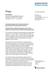 Press Press Release Guangzhou Electrical Building Technology China Import and Export Fair Complex Guangzhou, – 12 June 2015