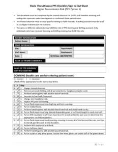 Ebola Virus Disease PPE Checklist/Sign In-Out Sheet Higher Transmission Risk (PPE Option 1)  This document must be completed by the trained observer for EVERY staff member entering and exiting into a persons under inv