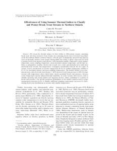 North American Journal of Fisheries Management 23:206–215, 2003 q Copyright by the American Fisheries Society 2003 Effectiveness of Using Summer Thermal Indices to Classify and Protect Brook Trout Streams in Northern O