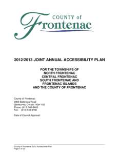 [removed]JOINT ANNUAL ACCESSIBILITY PLAN FOR THE TOWNSHIPS OF NORTH FRONTENAC CENTRAL FRONTENAC SOUTH FRONTENAC AND FRONTENAC ISLANDS