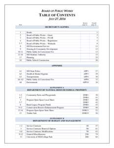BOARD OF PUBLIC WORKS  TABLE OF CONTENTS JULY 27, 2016  Section
