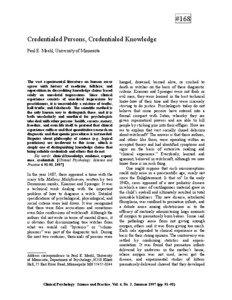 #168 Credentialed Persons, Credentialed Knowledge Paul E. Meehl, University of Minnesota