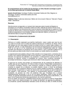 Revista Mad. No.7. Septiembre[removed]Departamento de Antropología. Universidad de Chile http://rehue.csociales.uchile.cl/publicaciones/mad/07/paper07.pdf El comportamiento de las audiencias de televisión en Chile. Estud