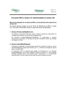 Página 1 de 1 Revisão 1.00 Correções NFS-e versão 2.01 implementadas na versão 2.02 Não houve alteração de conceito da NFS-e ou da estrutura dos arquivos da versão 2.01.