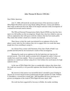 Brookhaven /  New York / TWA Flight 800 / Air safety / Trans World Airlines / Donaldson Report / William S. Donaldson / National Transportation Safety Board / Fuel tank / TWA Flight 800 alternative theories / Aviation accidents and incidents / Transport / Aviation