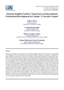 Mexican English Teachers’ Experiences of International Professional Development in Canada: A Narrative Sequel