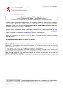 09_Cond.AST.TravIndép.EN[removed]Authorisation to stay of a third-country national in view of an independent activity (« independent worker ») (articles 51 to 53 of the modified law of 29 august 2008 on the free movem