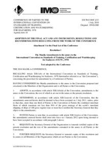 E CONFERENCE OF PARTIES TO THE INTERNATIONAL CONVENTION ON STANDARDS OF TRAINING, CERTIFICATION AND WATCHKEEPING FOR SEAFARERS, 1978