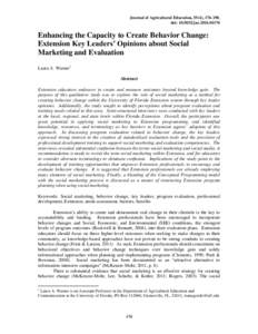 Journal of Agricultural Education, 55(4), [removed]doi: [removed]jae[removed]Enhancing the Capacity to Create Behavior Change: Extension Key Leaders’ Opinions about Social Marketing and Evaluation