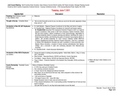 Joint Council Meeting - North Carolina State University, State Advisory Council & North Carolina A&T State University, Strategic Planning Council Hosted by North Carolina Cooperative Extension Service - Caraway Conferenc