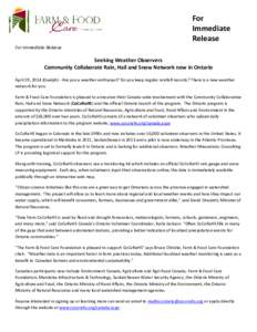 For Immediate Release For Immediate Release  Seeking Weather Observers