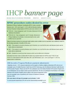 IHCP banner page INDIANA HEALTH COVERAGE PROGRAMS BR201433  AUGUST 19, 2014