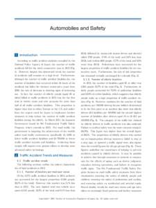 Automobiles and Safety  1 Introduction　　 　　　　　　　　　　　　　 According to traﬃc accident statistics compiled by the  2012), followed by motorcycle (motor driven and electric)