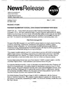 .News Release National Aeronautics and Space Administration Langley Research Center Hampton, Virginia[removed]