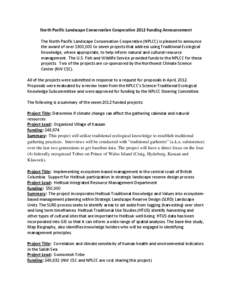 North Pacific Landscape Conservation Cooperative 2012 Funding Announcement