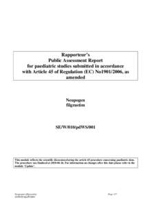 Rapporteur’s Public Assessment Report for paediatric studies submitted in accordance with Article 45 of Regulation (EC) No1901/2006, as amended