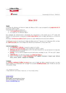 Communiqué de Presse – Bilan 2010 TRAFIC 4,8 millions de véhicules ont franchi le Viaduc de Millau en 2010, ce qui correspond à une progression de 1% environ par rapport à 2009.