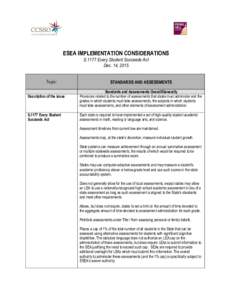 ESEA IMPLEMENTATION CONSIDERATIONS S.1177 Every Student Succeeds Act Dec. 14, 2015 Topic: Description of the issue