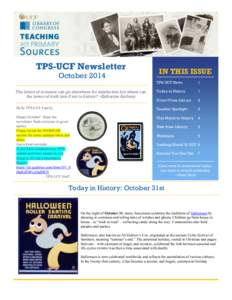 TPS-UCF Newsletter October 2014 IN THIS ISSUE TPS-UCF News
