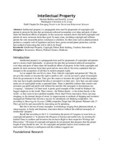 Intellectual Property Michele Boldrin and David K. Levine Washington University in St. Louis Draft Chapter for Emerging Trends in the Social and Behavioral Sciences Abstract: Intellectual property is a propaganda term us