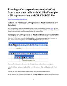 Running a Correspondence Analysis (CA) from a raw data table with XLSTAT and plot a 3D representation with XLSTAT-3D Plot demoCorrrespondenceAnalysis2.xls  Dataset for running a Correspondence Analysis from a raw