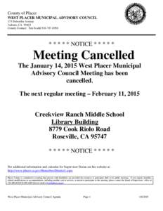 County of Placer WEST PLACER MUNICIPAL ADVISORY COUNCIL 175 Fulweiler Avenue Auburn, CA[removed]County Contact: Teri Ivaldi[removed]