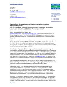 Microsoft Word - Severn_Trent_De_Nora_Acquires_Electrochlorination_Line_from_Chlorine_Engineers.doc