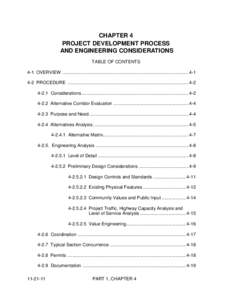 CHAPTER 4 PROJECT DEVELOPMENT PROCESS AND ENGINEERING CONSIDERATIONS TABLE OF CONTENTS 4-1 OVERVIEW ................................................................................................... [removed]PROCEDURE ..