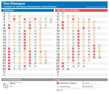 Hon-Kawagoe  Timetable for Tokorozawa, Takadanobaba & Seibu-Shinjuku Timetable was revised on March 16, 2013