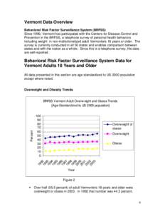 Vermont Data Overview Behavioral Risk Factor Surveillance System (BRFSS) Since 1990, Vermont has participated with the Centers for Disease Control and Prevention in the BRFSS, a telephone survey of personal health behavi