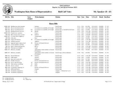 63rd Legislature Regular, 1st, 2nd Special Sessions[removed]Washington State House of Representatives Bill No. Title