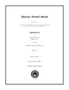 American Oriental Society Abstracts of Communcations 215th Annual Meeting