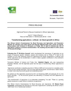 For immediate release  Brussels, 7 April 2014 PRESS RELEASE