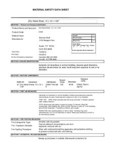 Post-transition metals / Transition metals / Occupational safety and health / Zinc / Material safety data sheet / Personal protective equipment / Potassium nitrate / Chemistry / Matter / Chemical elements