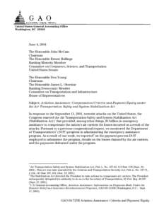 GAO-04-725R Aviation Assistance: Compensation Criteria and Payment Equity under the Air Transportation Safety and System Stabilization Act