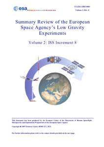Summary Review of the European Space Agency’s Low Gravity Experiments