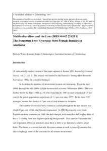 © Australian Institute of Criminology 1995 The contents of this file are copyright. Apart from any fair dealing for the purpose of private study, research, criticism or review, as permitted under the Copyright Act 1968 