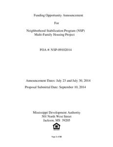 Funding Opportunity Announcement For Neighborhood Stabilization Program (NSP) Multi-Family Housing Project  FOA #: NSP[removed]