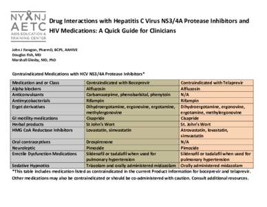 Drug Interactions with Hepatitis C Virus NS3/4A Protease Inhibitors and HIV Medications: A Quick Guide for Clinicians John J Faragon, PharmD, BCPS, AAHIVE Douglas Fish, MD Marshall Glesby, MD, PhD